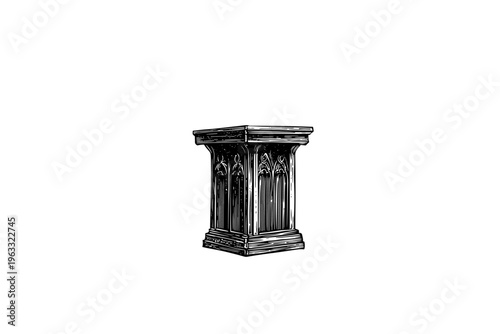 Pulpit vector illustration, black and white isolated religious symbol for church faith logo and spiritual print.