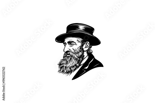 Rabbi vector illustration, black and white isolated religious symbol for church faith logo and spiritual print.