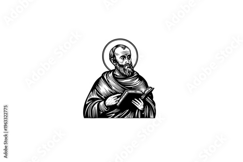 Saint vector illustration, black and white isolated religious symbol for Easter, church faith logo and spiritual print.