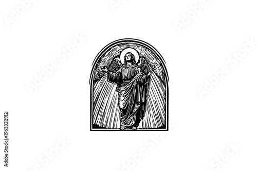 Saint  vector illustration, black and white isolated religious symbol, church faith logo and spiritual print.