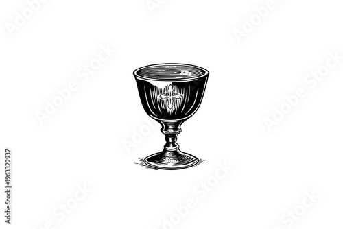 Saint cup vector illustration, black and white isolated religious symbol for church faith logo and spiritual print.