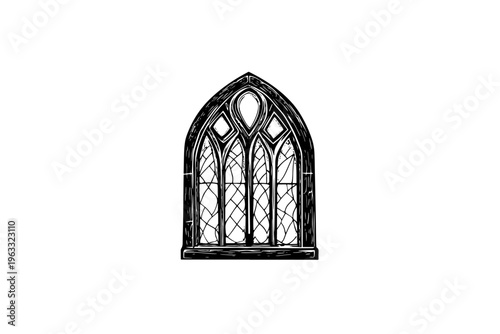 Stained glass window Vector, Engraving Style, Black and White
