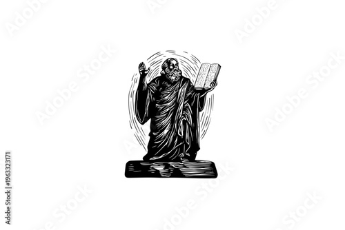 Ten Commandments vector illustration, black and white isolated religious symbol, church faith logo and spiritual print.