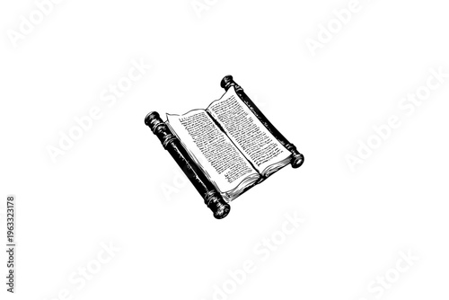 Torah vector illustration, black and white isolated religious symbol church faith logo and spiritual print.