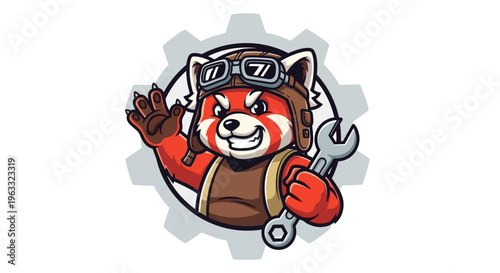 Red Panda Mechanic Character with Wrench and Goggles.