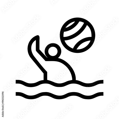 Water polo icon in minimalist line art style, swimmer playing with ball in pool vector, black and white aquatic sports symbol for competition