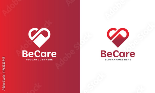 BeCare logo design with heart symbol and slogan placeholder