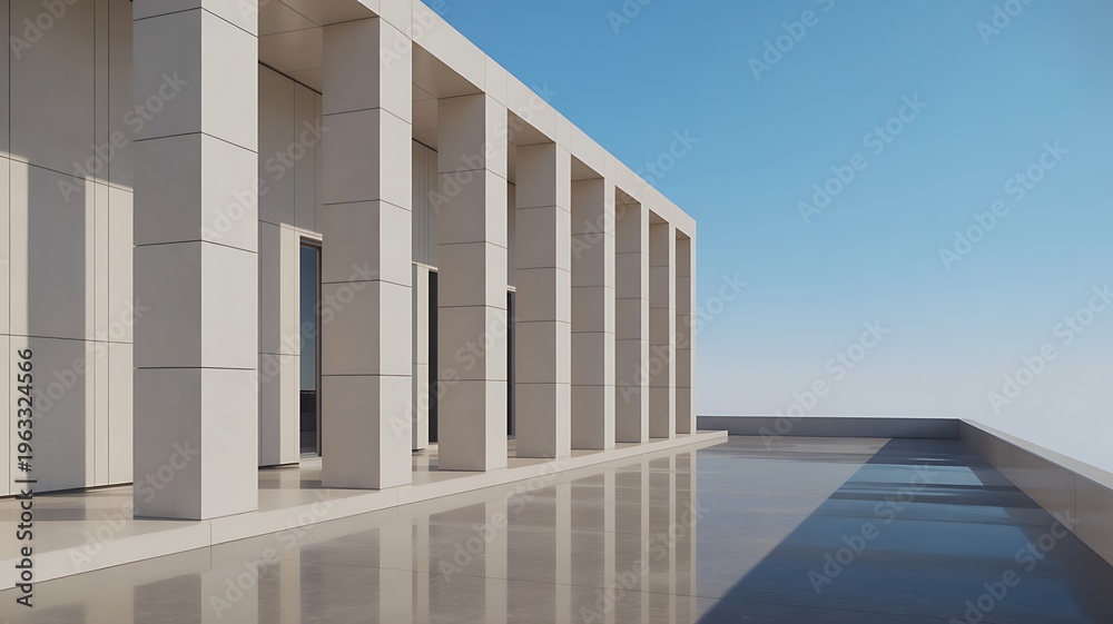 Fototapeta premium modern minimalist building architecture with columns and reflective floor