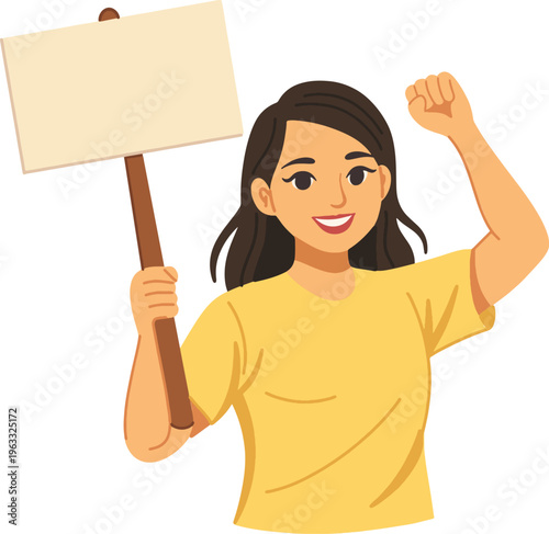 Labor Protest Woman Holding Blank Banner Illustration