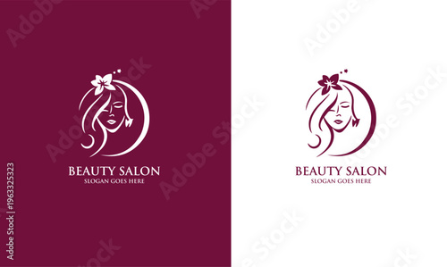 Beauty Salon Logo Design with Stylish Hair and Flower Elements