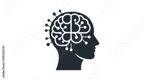 Silhouette of a human head with a digital brain circuit pattern representing artificial intelligence neural networks and modern cognitive science technology.