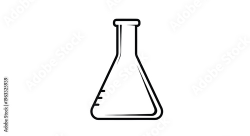 Simple black outline illustration of a glass erlenmeyer flask laboratory equipment for science chemistry research and medical experiment testing isolated.