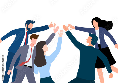 Flat illustration People Society Solidarity. Community hands, team reaching together for support and unity. People bonding in cooperation and solidarity. Diverse multicultural group.