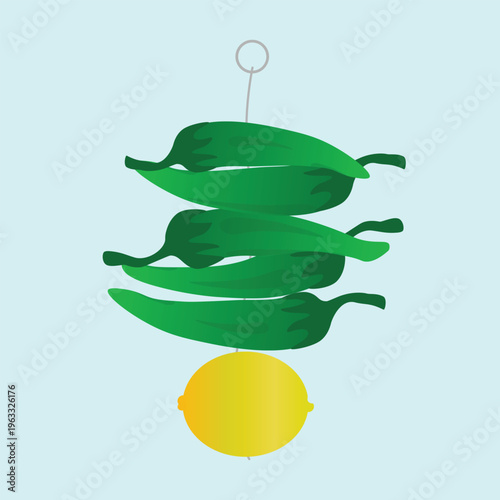 Lemon and chillies protective amulet or Nimbu Mirchi is a traditional Indian protective amulet consisting of one lemon and green chilies strung together, commonly hung at house entrances.