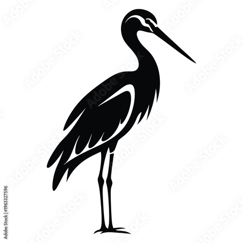 Black silhouette of a stork with stylized feathers