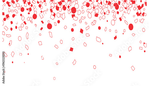 Abstract Red Confetti Falling on White Background