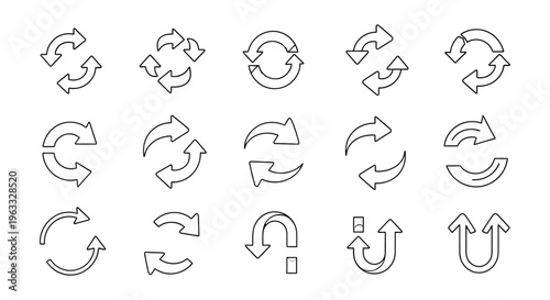A collection of 16 unique arrow icons in various styles and directions