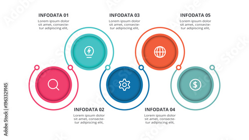 Advanced infographic with 5 steps, options, parts or processes. Business data visualization.