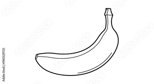 Minimalist black and white line drawing of a single banana isolated on a white background for simple food illustration.