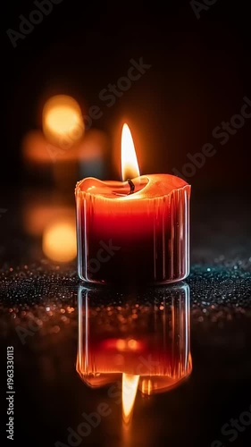 Single red candle burning brightly alone.