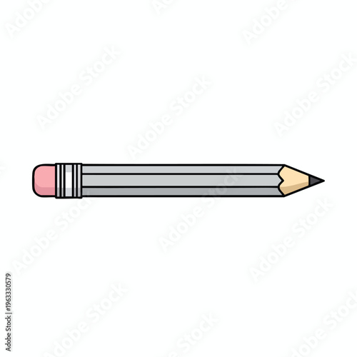 A simple gray pencil with a pink eraser and a sharp, pointed graphite tip