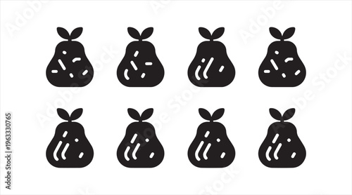 Black tomato symbol set, minimalist fruit illustrations for nutrition, kitchen, and organic farming use