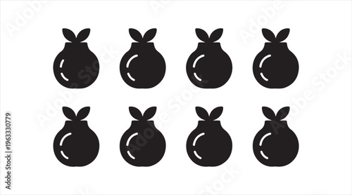 Minimal tomato silhouette icons set, black fruit vegetable symbols isolated on clean background for food design