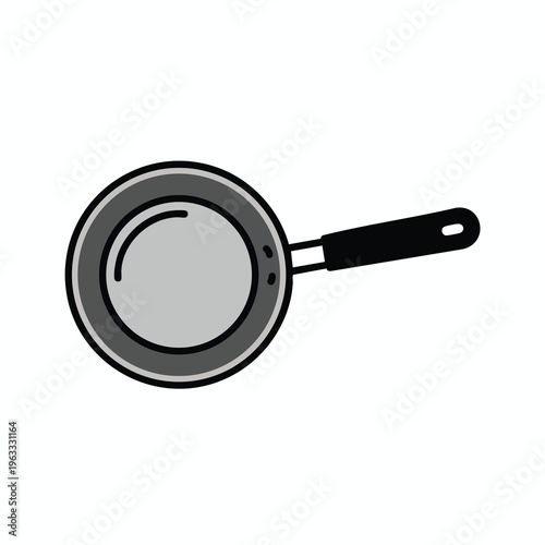 A simple cartoon illustration of a frying pan with a black handle