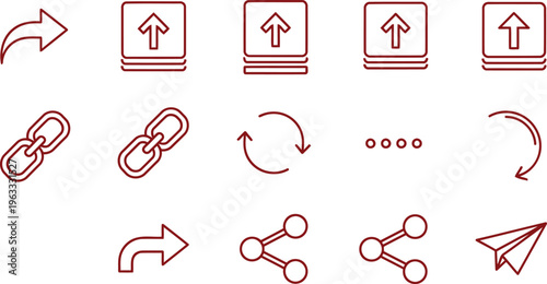 Collection of minimal line icons for sharing, linking, uploading, and navigation functions