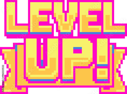 Level Up Text Pink Banner Pixel Art