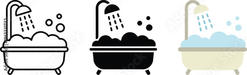 Clipart of three bathtubs with different colors and soap bubbles
