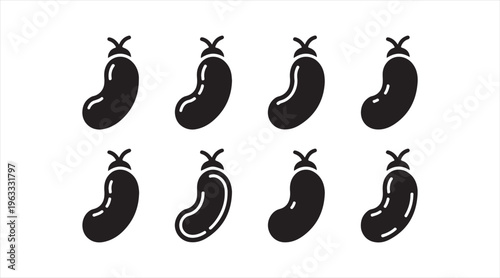 Black banana symbol set, minimalist tropical fruit illustrations for nutrition, snack, and kitchen design use