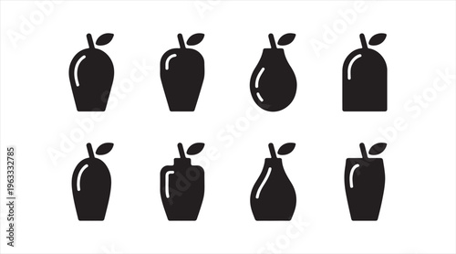 Minimal apple silhouette icons set, black fruit symbols isolated on clean background for food and organic design