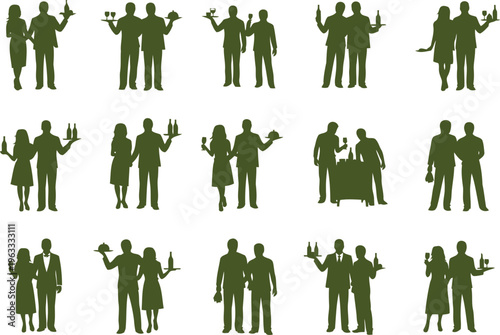 Collection of service staff and guests silhouettes for catering event and hospitality industry