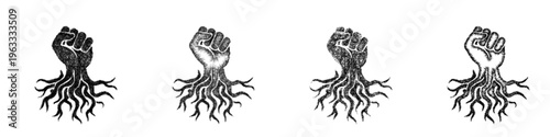 Sketch entangling roots icon design set
