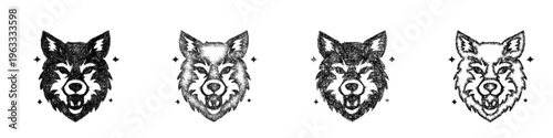 Sketch wolf form icon design set