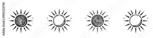 Sketch sun magic icon design set