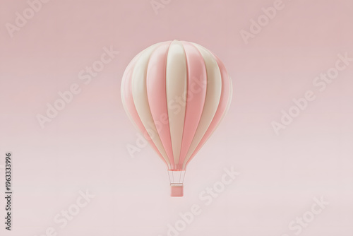 Elegant pastel hot air balloon floating in soft pink sky