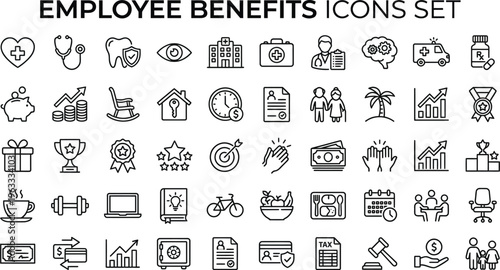 Employee benefits icons set