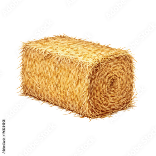Watercolor hay bale illustration, golden rolled straw bale isolated on white background.