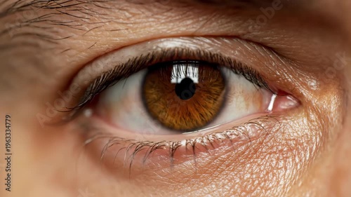 Extreme  of human eye showing brown iris texture and skin detail