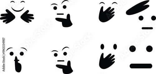 Vector set of minimalist hand gesture emoji face icons with various expressions