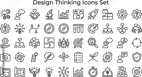 Design Thinking Icons Set for Creative Problem Solving and Innovation