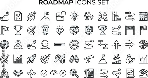 Roadmap icons set for planning and strategy