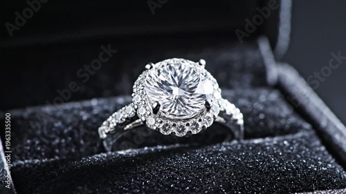 Stunning Diamond Engagement Ring in Velvet Box Close-Up.