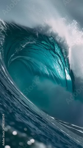 Large ocean wave crashing in storm.