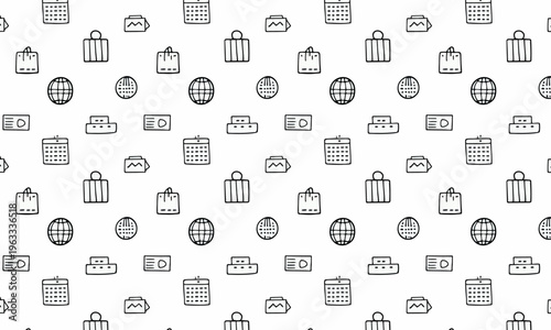 Seamless monochrome outline pattern with e-commerce retail and shopping icons
