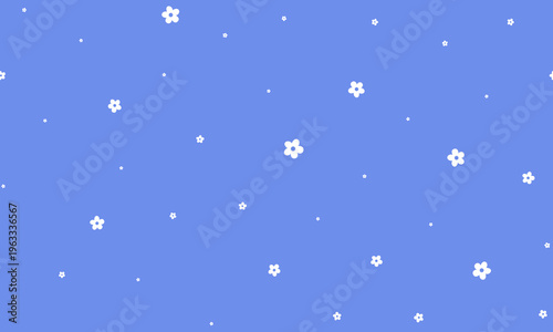 White flower silhouettes isolated on a blue background. Seamless pattern, minimalist style.  Vector background for textile, wallpaper, wrapping paper, greeting cards and decor.