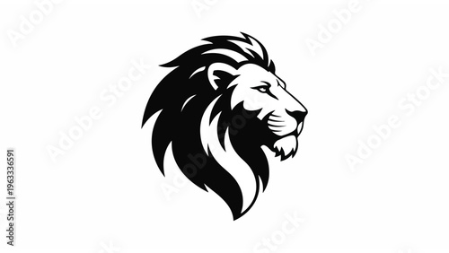 Black and White Lion Head Illustration.