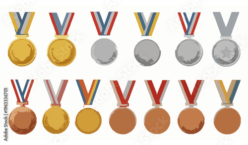 Winner medal collection vector gold silver bronze shiny award set